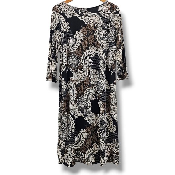 JM Studio Sheath Dress 2X Black Cream Floral Neutral Fall Lightweight Stretch - Picture 2 of 9